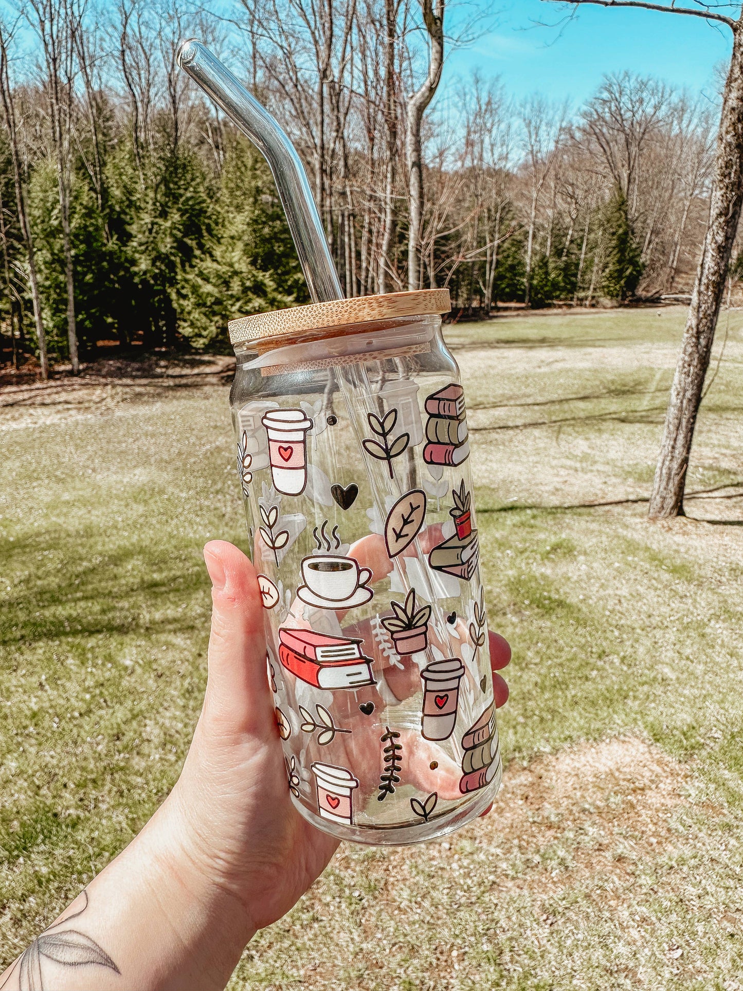 Books and Coffee Glass Can Cup