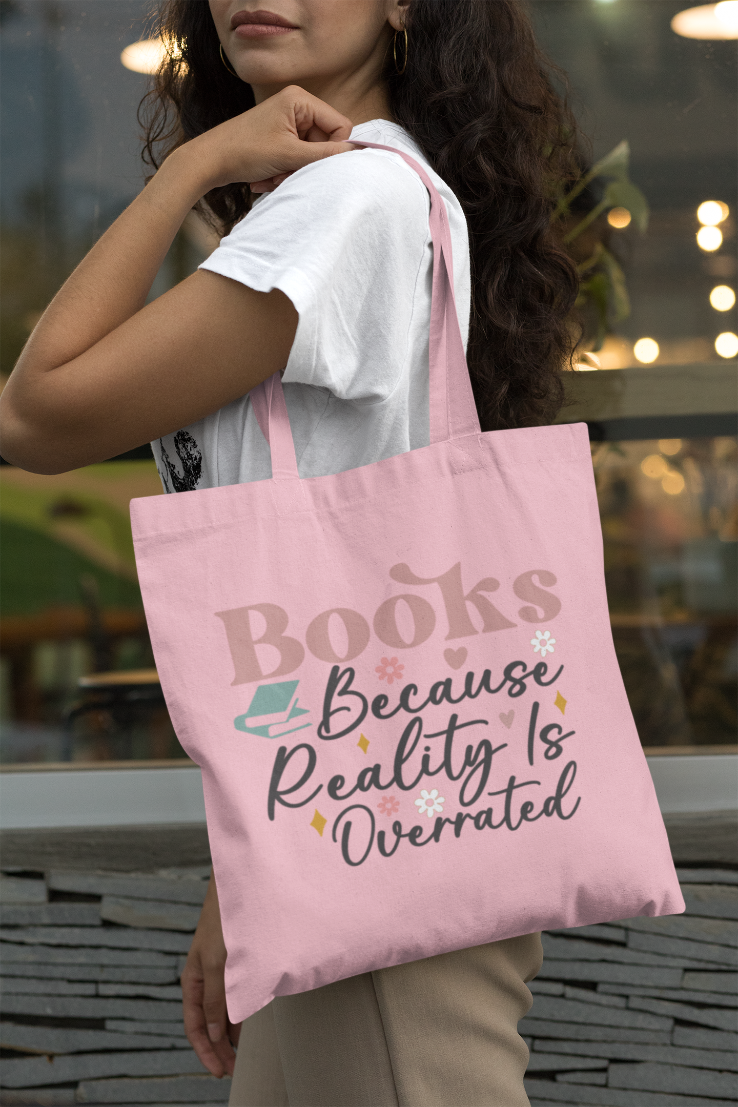 Books Because Reality Is Overrated Tote Bag