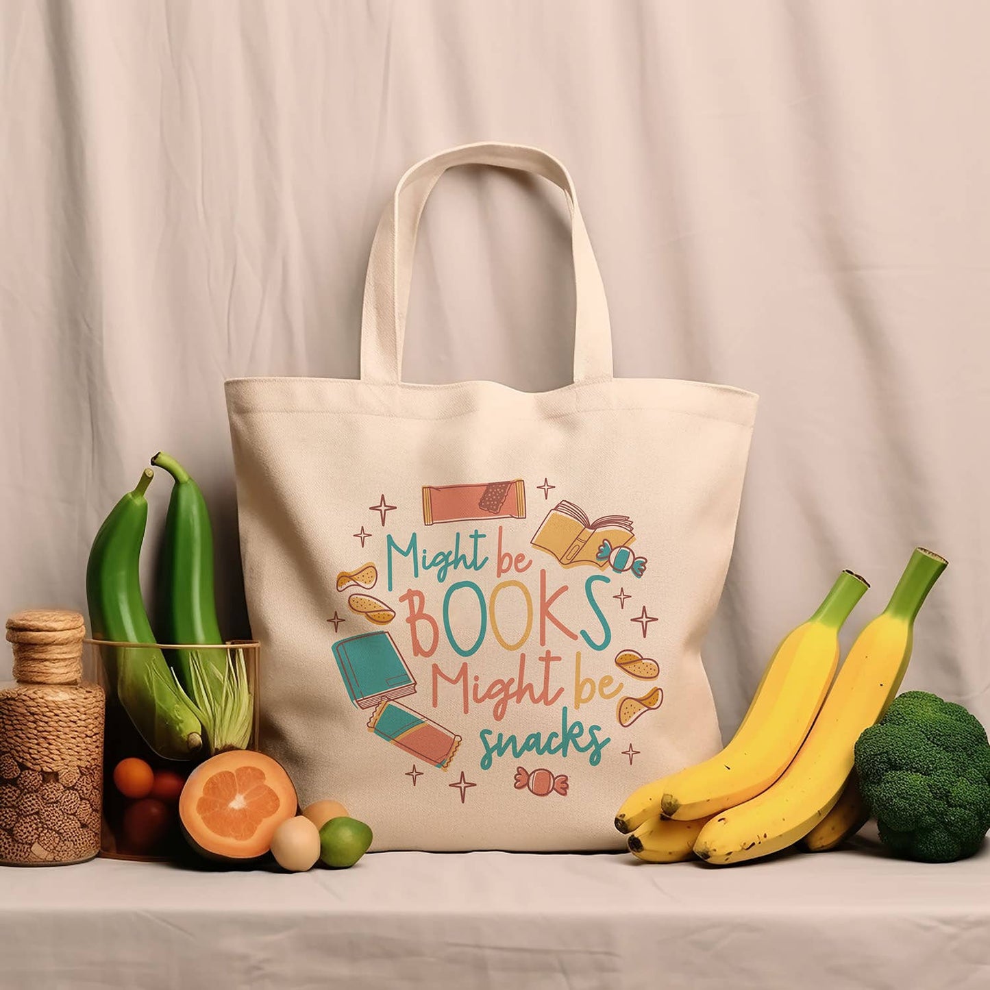 Might Be Books. Might Be Snacks Tote Bag